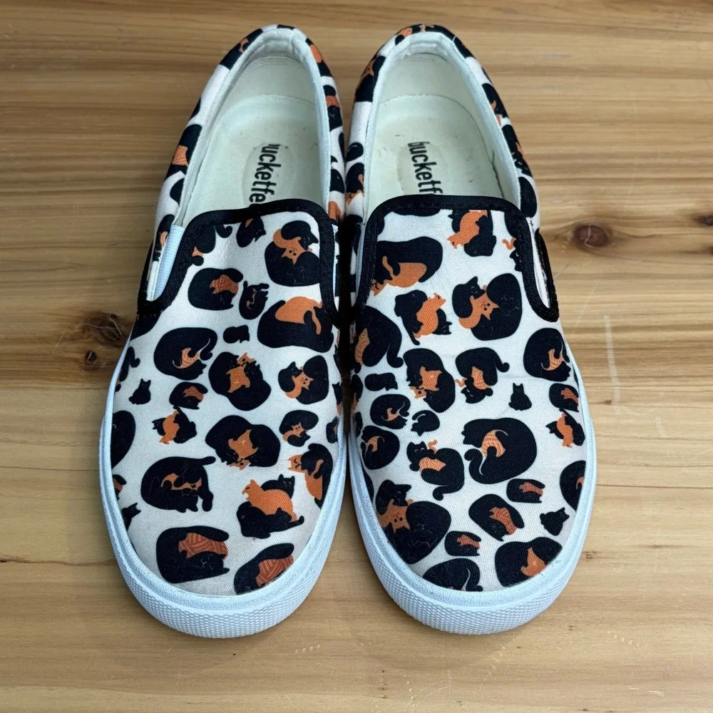 Bucketfeet Cat Leopard Print Sneakers Womens‎ 8.5 Mens 7 Jack Teagle Canvas